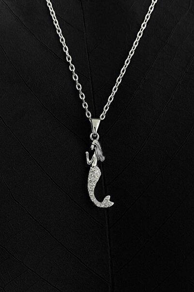 VATESTUGE Deniz Kızı Figürlü Zirkon Taşlı Gümüş Renk Kadın Kolye