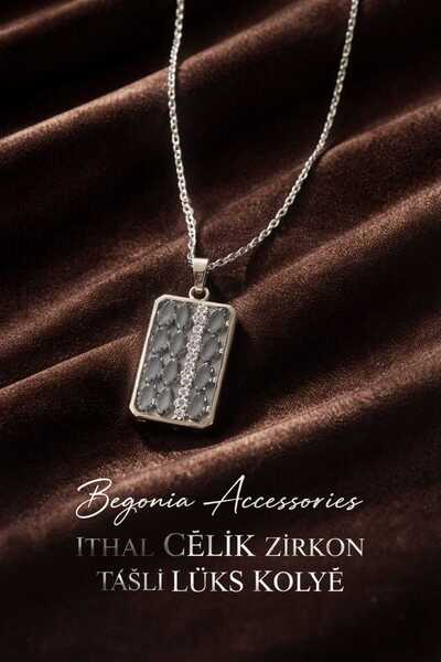 Begonia Accessories Imported Steel Pendant Chain Set with Figured Zircon Ston...