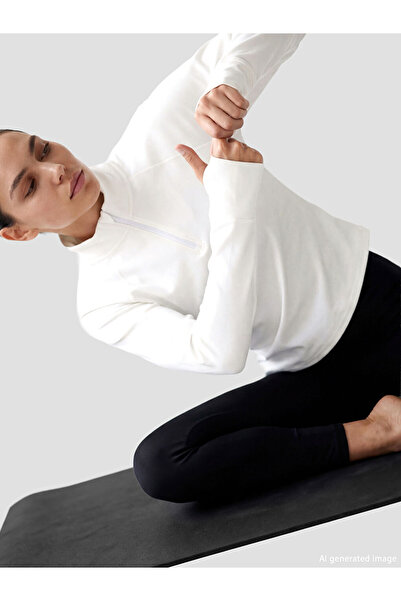 LC Waikiki White Mock Neck Finger Interlocking Women's Sports Bodysuit