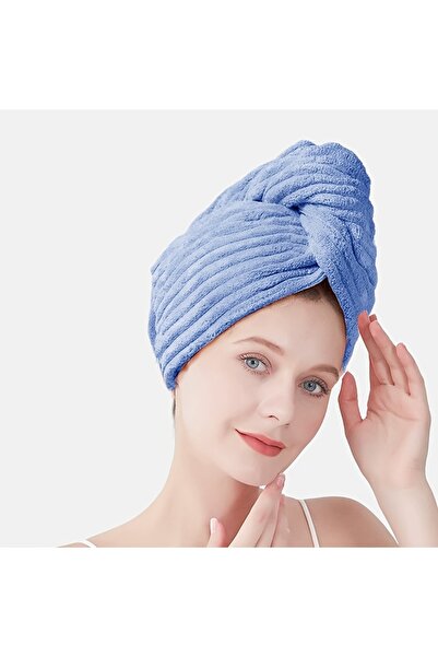 Choice منشفة شعر زرقاء سادة - غطاء شعر جاف من قطعة واحدة (9.8 بوصة × 25.5 بوص...