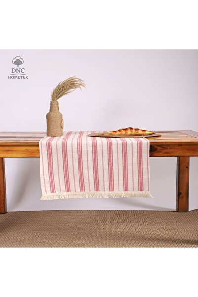 DNC home tekstil Covor decorativ cu dungi și ciucuri, roșu claret (45x150)