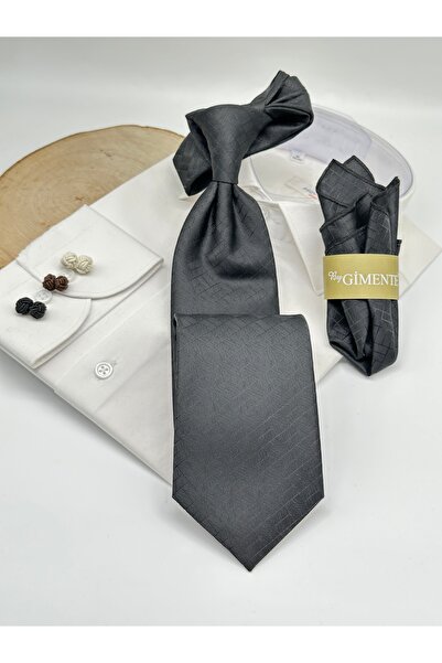 Gutiero Cravată clasică cu batistă cu model negru
