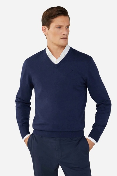 Hackett London Pulover barbati din bumbac si matase cu guler in V