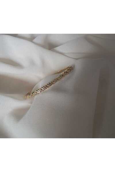 Carenzo Star Patterned Zircon Stone Gold Color Interlocking Steel Bracelet