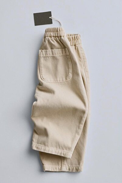 WOWMOMKIDS Erkek çocuk bej keten balon Pantolon - Beli lastikli rahat kalıp 0012