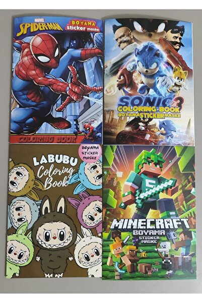ada çanta kırtasiye 4 adet stickerli boyama kitabı (sonic3/örümcek ad./minecr...