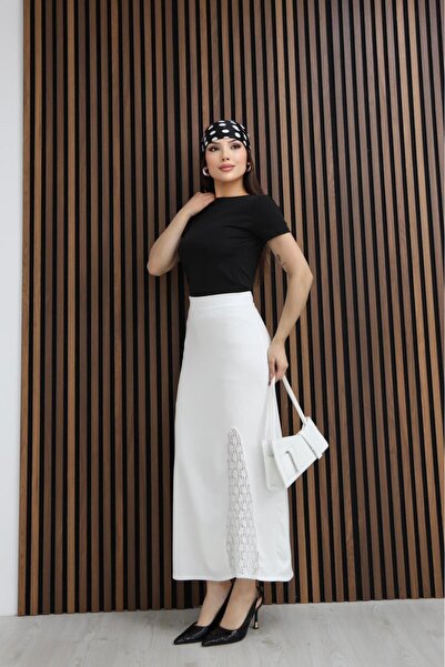 chize تنورة من قماش المودال بتفاصيل دانتيل عالية الخصر