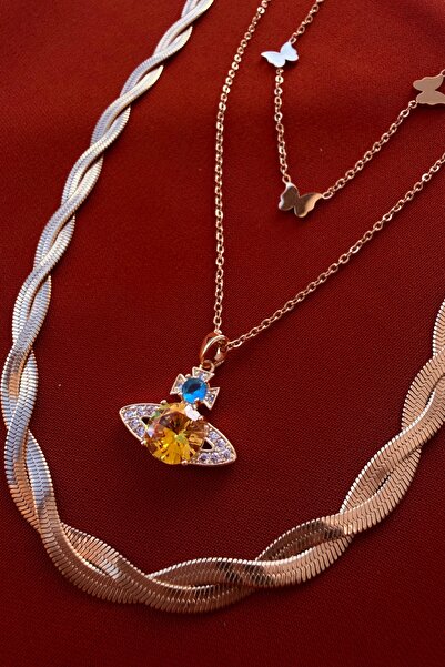 Bonicce Luxury 3-Piece Women's Stainless Steel Necklace with Italian Crush an...