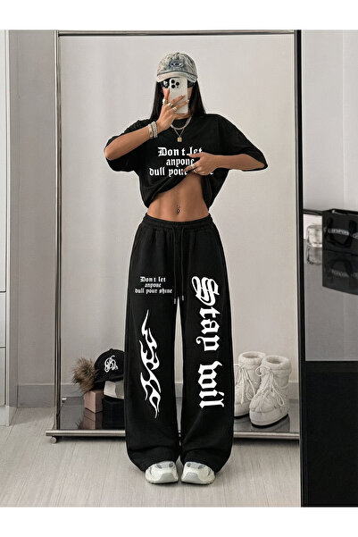 macklin Unisex Dont Let Stay Printed Oversized T-Shirt and Baggy Sweatpants -...