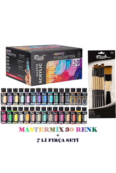 hobiadresi Mastermix 30 Renk Akrilik Boya / 7 li fırça Seti