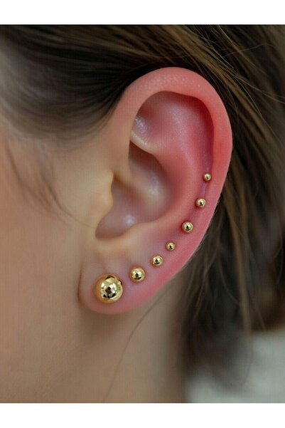 Aylin Bijuteri Minimal Gold Renkli Top Küpe Seti 6 Çift