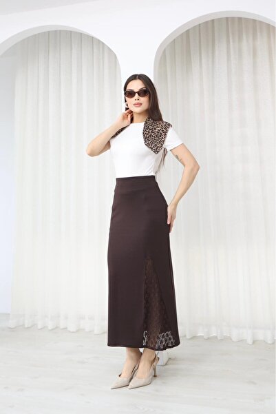 chize High Waist Lace Detailed Modal Fabric Skirt