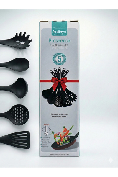 Ardinyo 5 Parça Çeyizlik Yanmaz Yapışmaz Servis Seti Kepçe Kevgir Spatula Kaş...