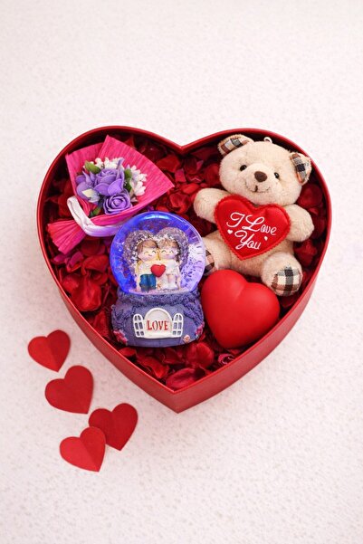 HediyeFilesi Sevgililer Gününe Özel Kalp Kutuda Ayıcıklı- Ledli Kalpli- Kar K...