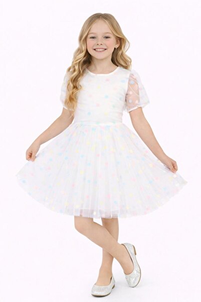 Nacar 23 Nisan 29 Ekim Gösteri Kıyafeti Kız Çocuk Renkli Puantiye Desenli Bey...