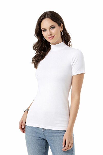 KOTA 2'li Paket Kadın Yarım Balıkçı yaka kısa kollu Body Atlet-Esnek Pamuklu