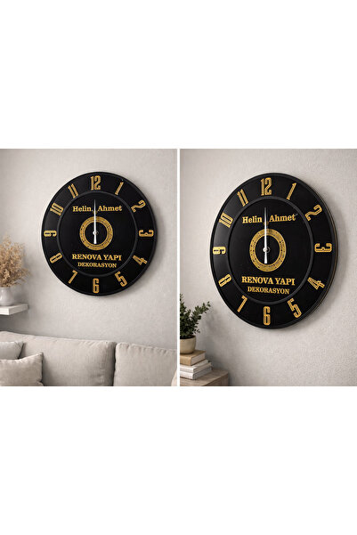 Markasız ucuz Kişiye Özel Siyah Gold Dekoratif Duvar Saati
