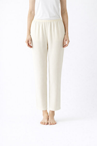 ULKER AYDIN %100 Pamuk Vual Pantolon Astarı Terletmez Beli Lastikli Ekru İçli...