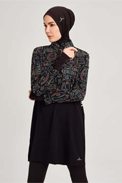 Haşema Esila Jileli Full Hijab Swimsuit Top-Black-Green