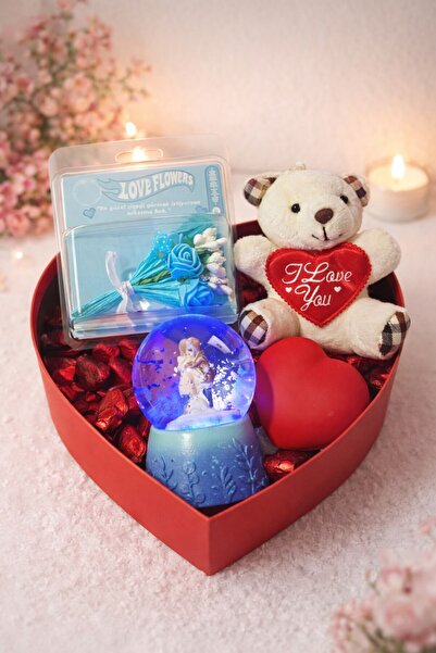 HediyeFilesi Sevgililer Gününe Özel Kalp Kutuda Ayıcıklı- Ledli Kalpli- Kar K...