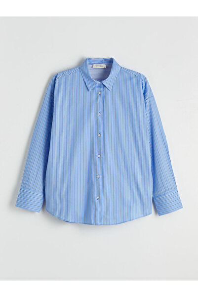 LC Waikiki Cămașă Blue Çiz cu dungi e supradimensionat p poplin din colecția ...