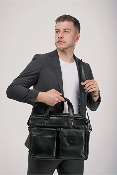 ÇÇS Black Genuine Leather Crossbody Laptop & Briefcase Bag 71472