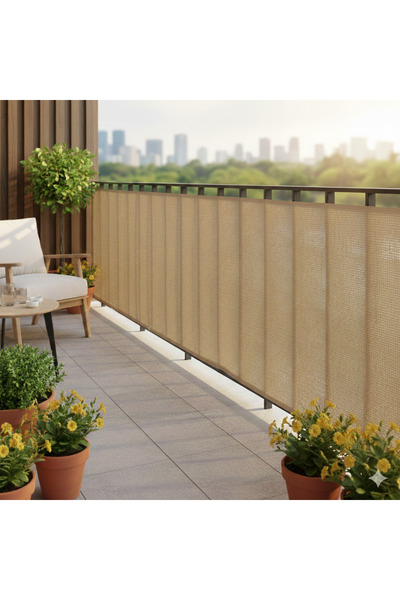 My Family Balkon Gizleme Filesi - 1x3 Metre Doğal Görünümlü Jüt Hasır Kumaş P...