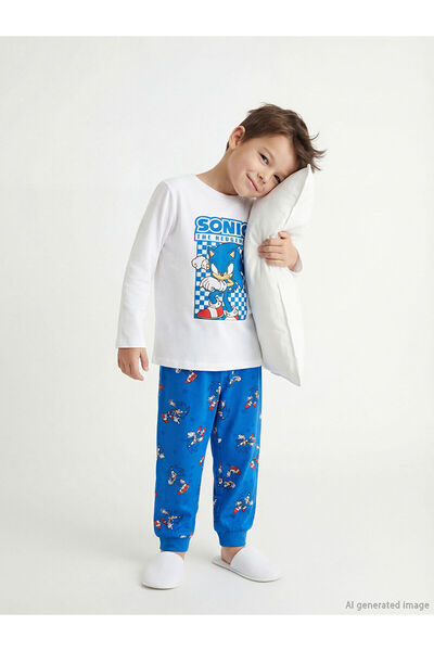 LC Waikiki White Sonic Printed Boys' Pajama Set