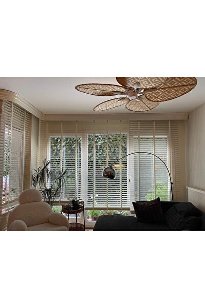 Asensan Perde % 100 Doğal Ahşap Jaluzi Ekru Renk 50 mm Kurdeleli Zincirli Red...