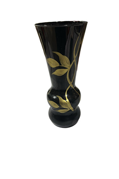 OEM Hand painted vase - black with gold leaves