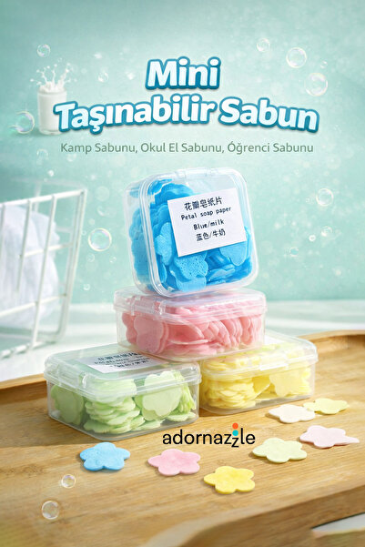 adornazzle Mini Taşınabilir Sabun, Kağıt Sabun Seti, Kamp Sabunu, Okul El Sab...