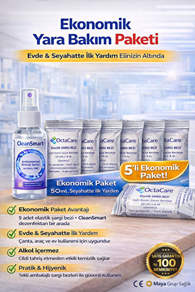 Octamed CleanSmart 50 ml + 5 Adet OctaCare Elastik Sargı Bezi 10×4 m | Ekonom...