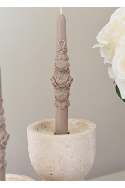 SCA CANDLE Dekoratif mum şamdanlık Mum Antik Renk 2 kili 20x2 Cm