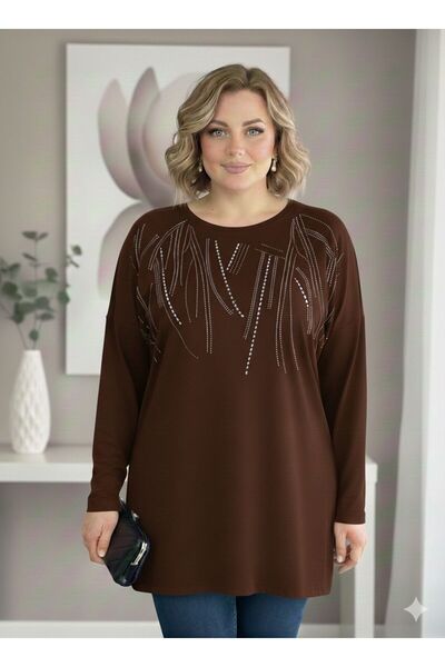 Vinola BÜYÜK BEDEN VİSKON PENYE KUMAŞ TAŞ DETAYLI BLUZ