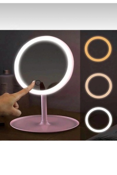Emal Home LED Işıklı Dokunmatik Makyaj Aynası - 3 Renk Işık Modlu Şarjlı Masa Üstü Aynası - Takı Standlı