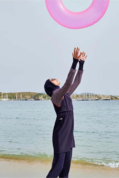 Haşema 2944 Esila Top de costum de baie cu model, cu mâneci, albastru închis ...