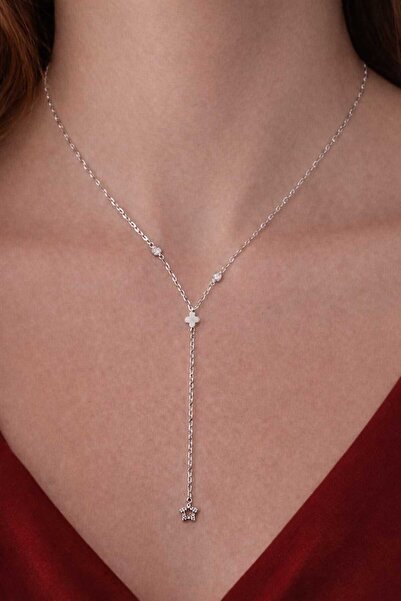 rycollections قلادة على شكل حرف Y من الفولاذ باللون الفضي مع حجر الزركون على ...