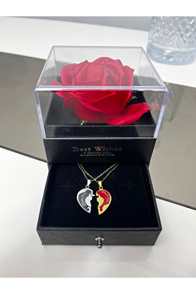 HEDİYEVİM GÜL KUTU İÇERİSİNDE ÇİFT KOLYESİ