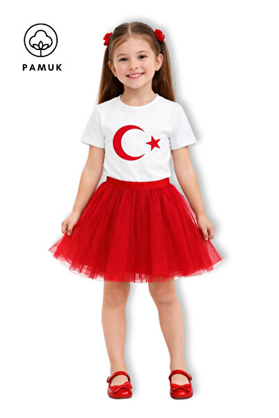 difa kids Boys and Girls Moon Star Turkish Flag Printed Short Sleeve Summer T...