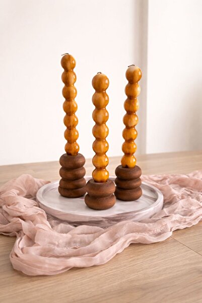 Yellow Home El Yapımı Boğumlu Mermer Desenli Şamdan Mumu 3 Adet