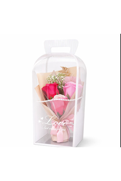 OEM Elegant Bouquet-Scented Soap Roses in Transparent Gift Box 28x11x8cm-Yellow