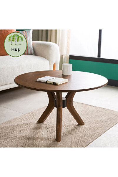 furnirem 3 Ayaklı Modern Yuvarlak Orta Sehpa 74 cm – Ahşap Tabla, Ceviz Renk ...