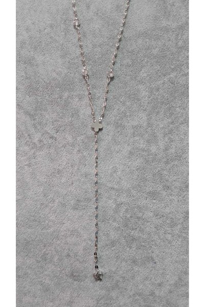 rycollections Steel Silver Color Zircon Stone Clover Figured Y Necklace