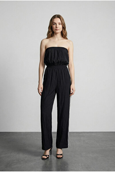 Quzu Şerit Detaylı Tulum Siyah