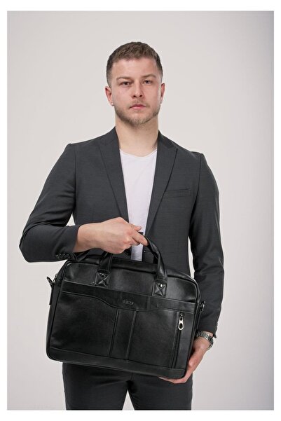 ÇÇS Black Genuine Leather Crossbody Laptop & Briefcase Bag 71470