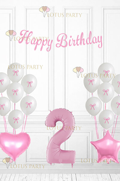 LOTUS PARTY Pembe Kurdeleli Balon Pembe Kurdele Beyaz Balon Kurdeleli Doğum G...
