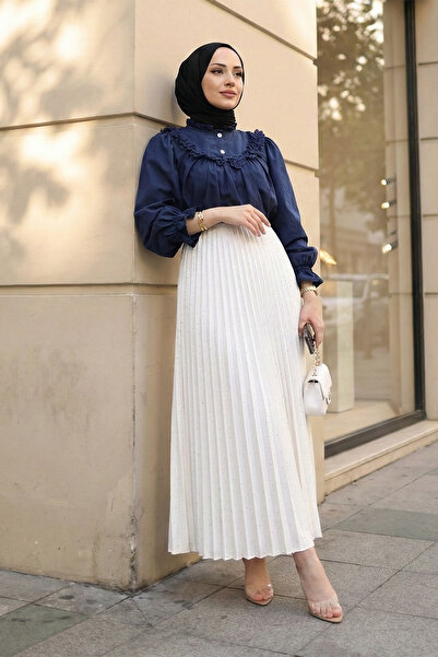 MODAQU Stoned Pleated Skirt - Cream