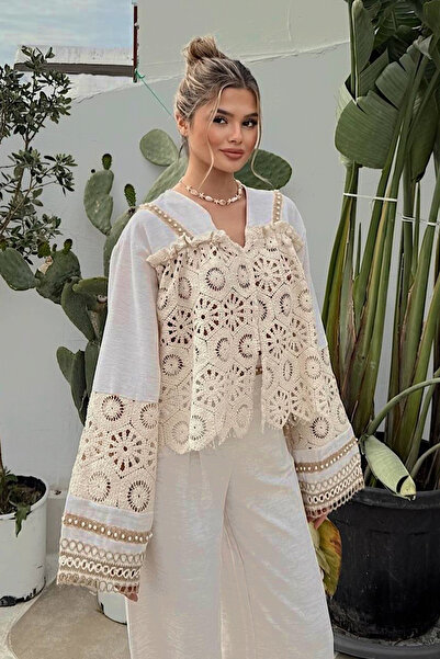 FASHION COCKTAIL Stil coreean romantic, broderie cu perle, dantelă, vestă ele...