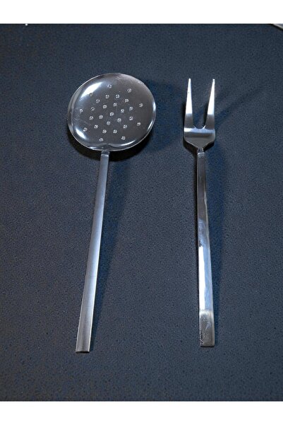 Umut Paslanmaz Çelik 30 Cm Kevgir Çatal Seti Servis Takımı Servis Seti
