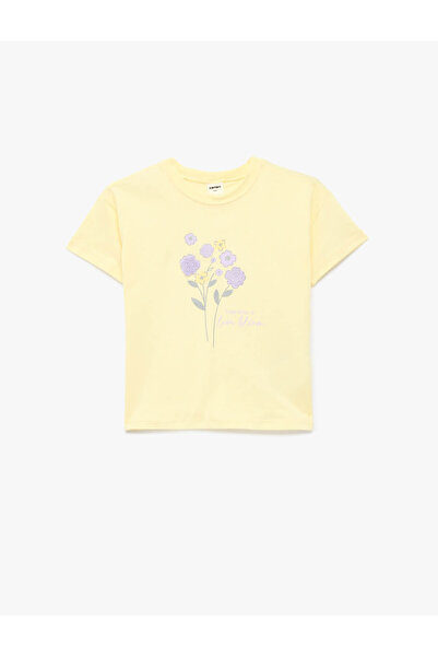 Koton Βαμβακερό μπλουζάκι με κοντό μανίκι με λαιμόκοψη με λουλούδια